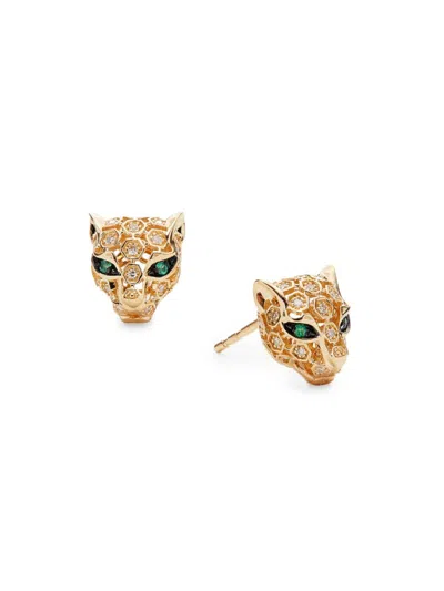 Effy Women's 14k Yellow Gold, Diamond & Emerald Leopard Stud Earrings