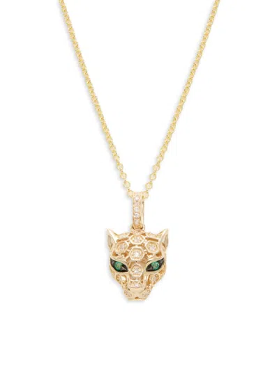 Effy Women's 14k Yellow Gold, Diamond & Emerald Panther Head Pendant Necklace