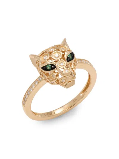 Effy Women's 14k Yellow Gold, Diamond & Emerald Panther Head Ring