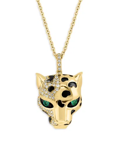 Effy Women's 14k Yellow Gold, Diamond & Emerald Panther Pendant Necklace