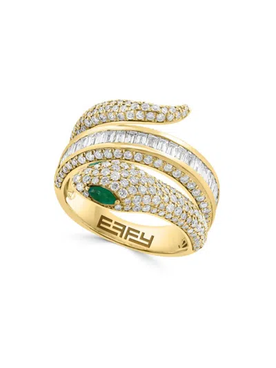 Effy Women's 14k Yellow Gold, Diamond & Emerald Snake Ring