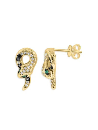 Effy Women's 14k Yellow Gold, Diamond & Emerald Snake Stud Earrings
