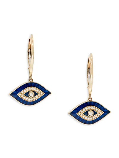 Effy Women's 14k Yellow Gold, Diamond & Enamel Evil Eye Drop Earrings In Blue