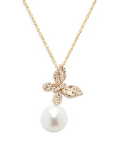 Effy Women's 14k Yellow Gold, Diamond & Freshwater Pearl Pendant Necklace