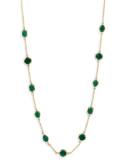 Effy Women's 14k Yellow Gold, Diamond & Green Agate Station Necklace