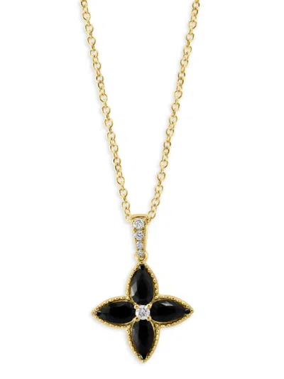 Effy Women's 14k Yellow Gold, Diamond & Onyx Clover Pendant Necklace