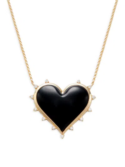 Effy Women's 14k Yellow Gold Diamond & Onyx Heart Pendant Necklac
