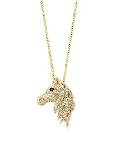 Effy Women's 14k Yellow Gold, Diamond & Ruby Horse Shaped Pendant Necklace