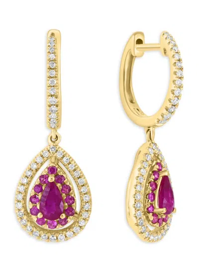 Effy Women's 14k Yellow Gold, Diamond & Ruby Pear Drop Huggie Hoop Earrings In Purple