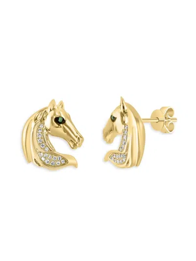 Effy Women's 14k Yellow Gold, Diamond & Tsavorite Horse Earrings