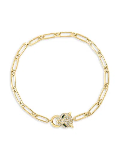 Effy Women's 14k Yellow Gold, Diamond & Tsavorite Panther Head Bracelet