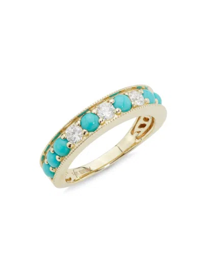 Effy Women's 14k Yellow Gold, Diamond & Turquoise Band Ring In Blue