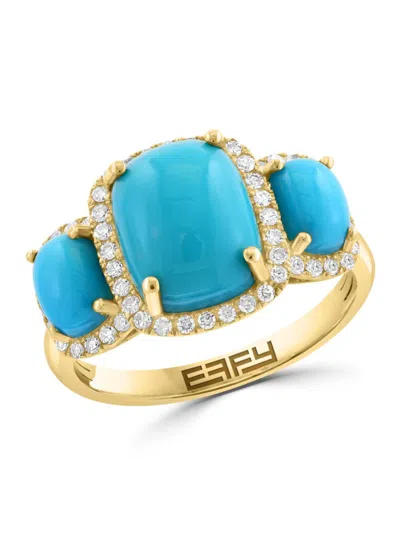 Effy Women's 14k Yellow Gold Diamond & Turquoise Ring