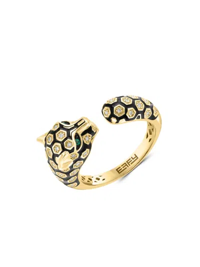 Effy Women's 14k Yellow Gold, Diamond, Emerald & Enamel Panther Ring