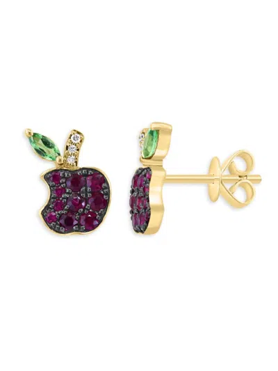 Effy Women's 14k Yellow Gold, Diamond, Ruby & Tsavorite Apple Stud Earrings