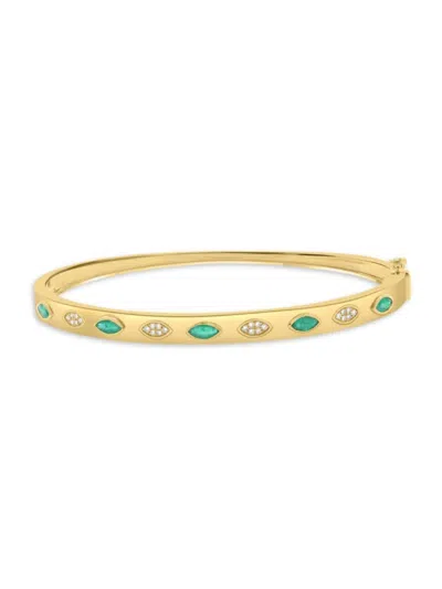 Effy Women's 14k Yellow Gold, Emerald & 0.08 Tcw Diamond Bangle Bracelet