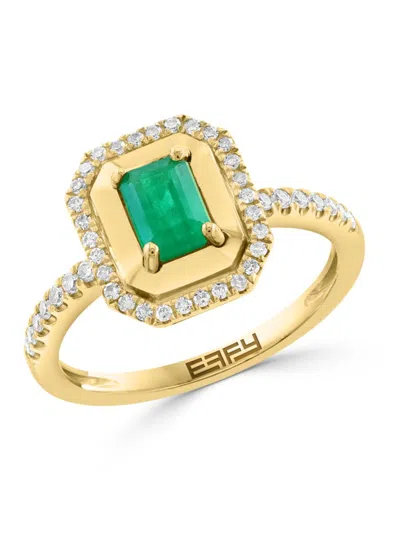 Effy Women's 14k Yellow Gold, Emerald & 0.22 Tcw Diamond Ring