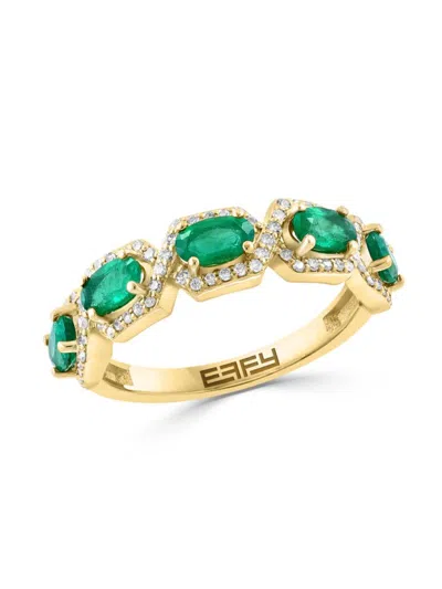 Effy Women's 14k Yellow Gold, Emerald & 0.26 Tcw Diamond Ring