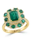 Effy Women's 14k Yellow Gold Emerald & 0.32 Tcw Diamond Halo Ring In Brown