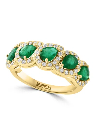 Effy Women's 14k Yellow Gold, Emerald & 0.41 Tcw Diamond Ring