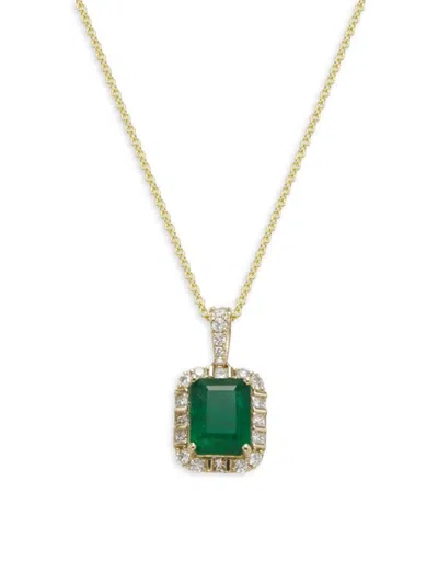 Effy Women's 14k Yellow Gold, Emerald & 0.47 Tcw Diamond Pendant Necklace