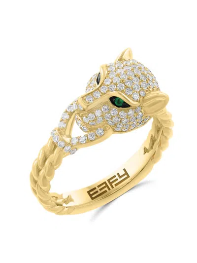 Effy Women's 14k Yellow Gold, Emerald & 0.68 Tcw Diamond Panther Twist Ring
