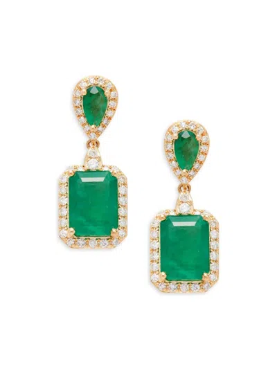 Effy Women's 14k Yellow Gold, Emerald & Diamond Drop Earrings In Green