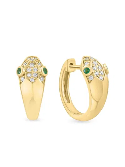 Effy Women's 14k Yellow Gold, Emerald & Diamond Huggie Earrings