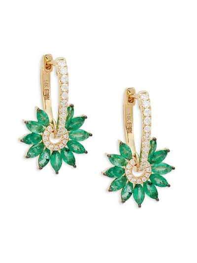 Effy Women's 14k Yellow Gold, Emerald & Diamond Huggie Earrings