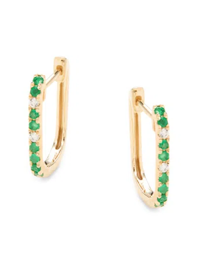 Effy Women's 14k Yellow Gold, Emerald & Diamond Huggie Earrings