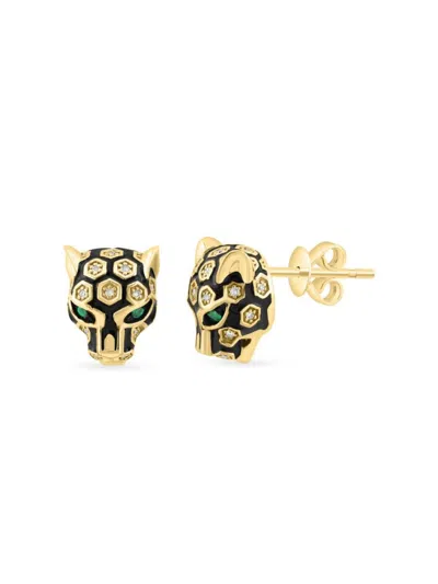 Effy Women's 14k Yellow Gold, Emerald & Diamond Jaguar Stud Earrings