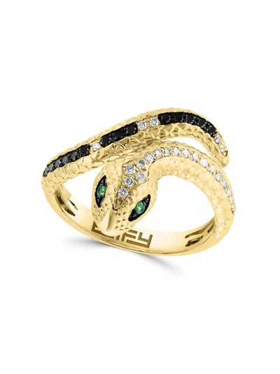 Effy Women's 14k Yellow Gold, Emerald & Diamond Snake Ring