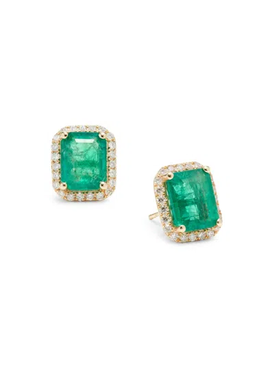 Effy Women's 14k Yellow Gold, Emerald & Diamond Stud Earrings