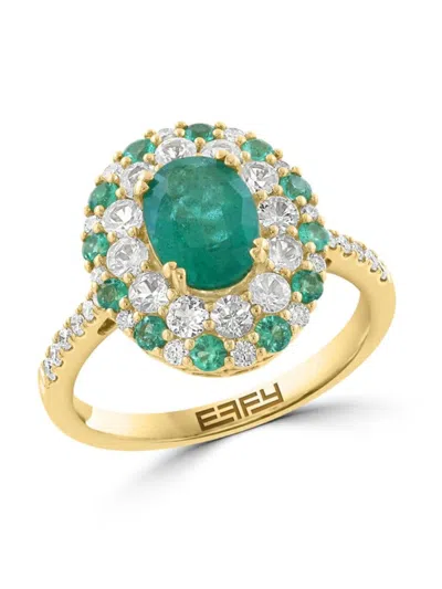 Effy Women's 14k Yellow Gold, Emerald, White Sapphire & Diamond Ring