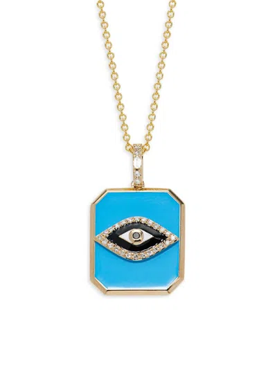 Effy Women's 14k Yellow Gold, Enamel & 0.10 Tcw Diamond Evil Eye Pendant Necklace/18" In Blue