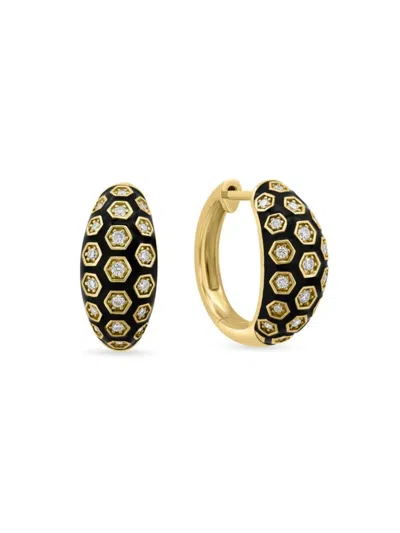 Effy Women's 14k Yellow Gold, Enamel & 0.25 Tcw Diamond Earrings In Black