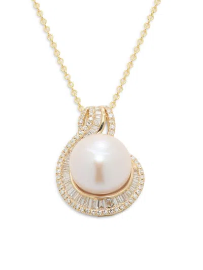 Effy Women's 14k Yellow Gold, Fresh Water Pearl & 0.55 Tcw Diamond Pendant Necklace