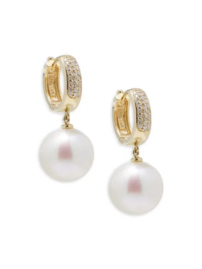 Effy Women's 14k Yellow Gold, Freshwater Pearl & 0.37 Tcw Diamond Drop Earrings