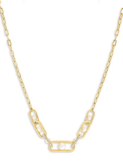 Effy Women's 14k Yellow Gold, Freshwater Pearl & 0.43 Tcw Diamond Necklace/16"