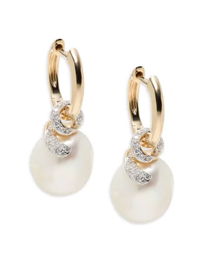 Effy Women's 14k Yellow Gold, Freshwater Pearl & Diamond Drop Earrings
