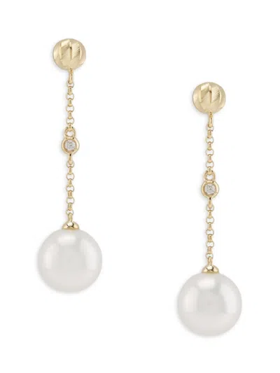 Effy Women's 14k Yellow Gold, Freshwater Pearl & Diamond Drop Earrings