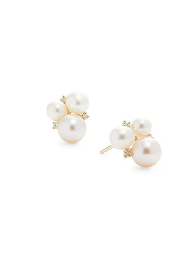 Effy Women's 14k Yellow Gold, Freshwater Pearl & Diamond Stud Earrings