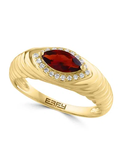 Effy Women's 14k Yellow Gold, Garnet & 0.08 Tcw Diamond Ring