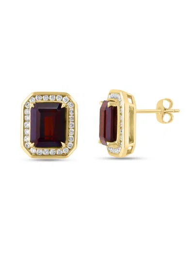 Effy Women's 14k Yellow Gold, Garnet & 0.51 Tcw Diamond Stud Earring