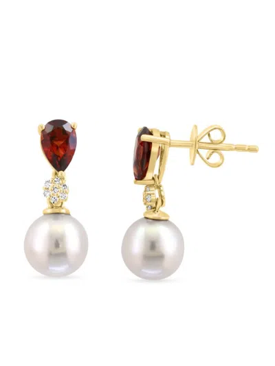 Effy Women's 14k Yellow Gold, Garnet, Fresh Water Pearl & 0.04 Tcw Diamond Drop Earrings