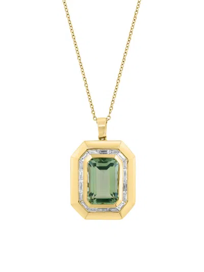 Effy Women's 14k Yellow Gold, Green Amethyst & Diamond Pendant Necklace