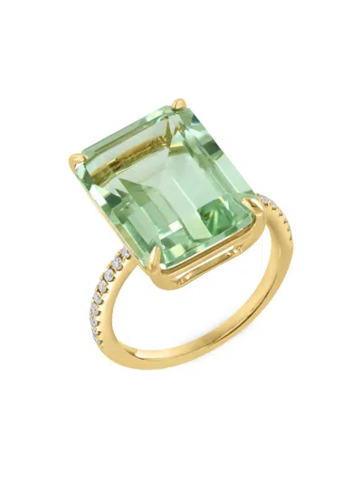 Effy Women's 14k Yellow Gold, Green Amethyst & Diamond Ring