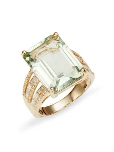Effy Women's 14k Yellow Gold, Green Amethyst & Diamond Ring