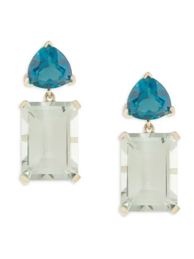 Effy Women's 14k Yellow Gold, Green Amethyst & London Blue Topaz Drop Earrings
