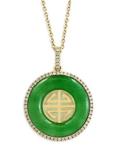 Effy Women's 14k Yellow Gold, Green Jade & Diamond Pendant Necklace